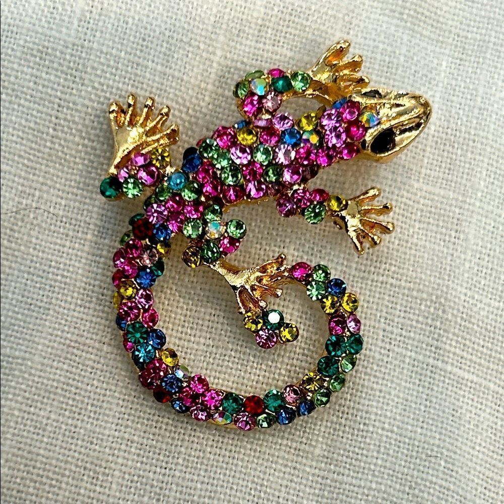 Colorful Rhinestone Lizard Brooch